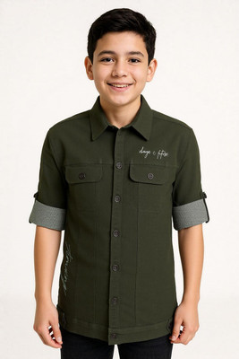 Charchit Boys Solid Casual Green Shirt