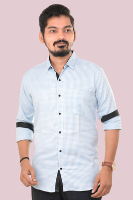 PUBHIZA Men Checkered Casual Light Blue Shirt