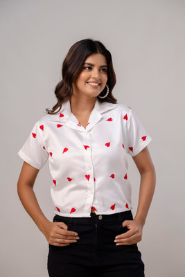 LookRange Women Printed Casual White Shirt