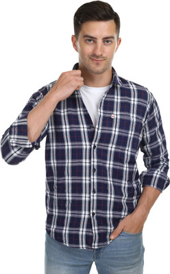 Shreyash Trend Men Solid Casual Dark Blue, White, Pink Shirt