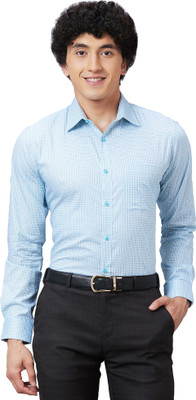 Raymond Men Self Design Formal White, Light Blue Shirt