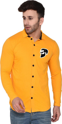GEUM Men Printed Casual Yellow Shirt