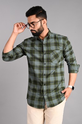 GLOBAL NOMAD Men Checkered Casual Green Shirt