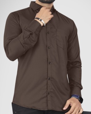 NIVICK Men Solid Casual Brown Shirt