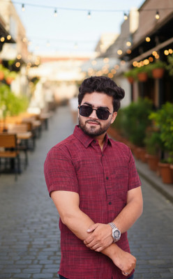 STICHVILLA Men Self Design Casual Maroon Shirt