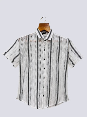 VASTRAM TREND Men Striped Formal White Shirt