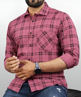 RODEIZ Men Checkered Casual Pink Shirt