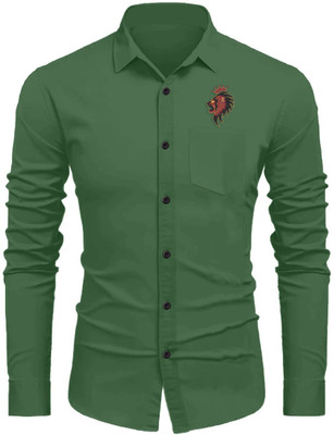 Sanskruti Men Embroidered Casual Green Shirt
