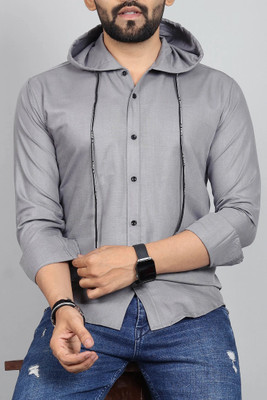 Qlonz Store Men Solid Casual Grey Shirt