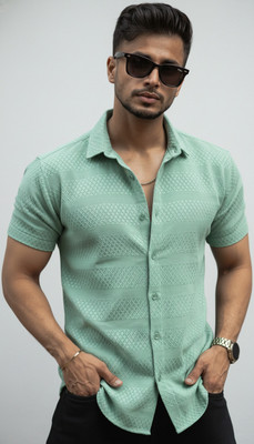SEVENTEENSTITCH Men Solid, Self Design Casual Light Green Shirt
