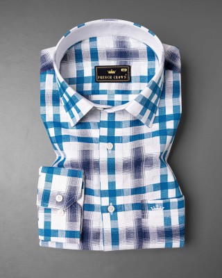 french crown Men Checkered Casual Blue Shirt