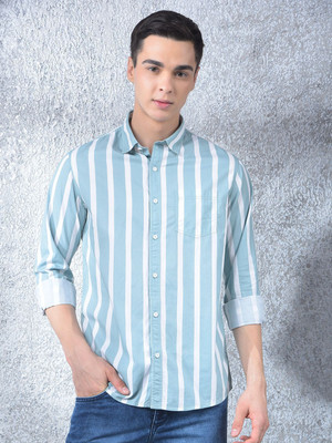 Canary London Men Striped Casual Green, White Shirt