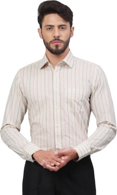 LOUIS STITCH Men Striped Formal Cream Shirt