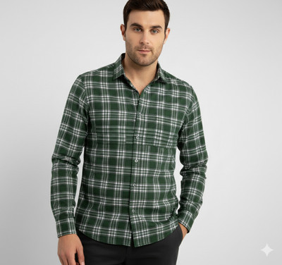 U TURN Men Striped Casual Dark Green Shirt