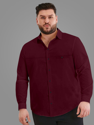 js studio Men Solid Casual Maroon Shirt