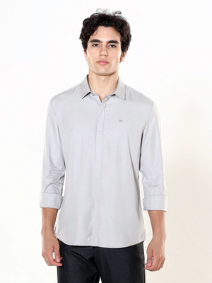 Estilocus Men Solid Formal Grey Shirt