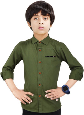 The Crane Boys Solid Casual Dark Green Shirt