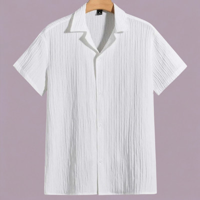 Looksky Men Self Design Casual White Shirt