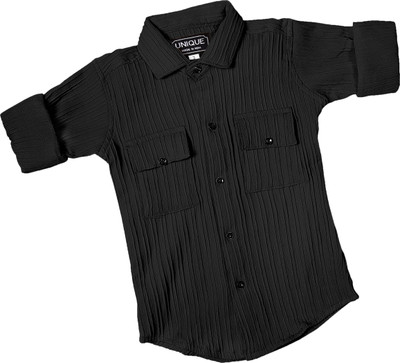 Mameru Boys Self Design Casual Black Shirt
