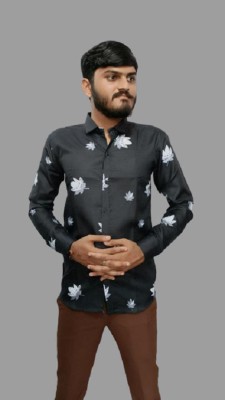 privamitri Men Floral Print Casual Black Shirt