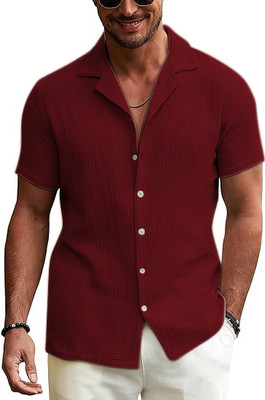 INDICLUB Men Solid Casual Maroon Shirt