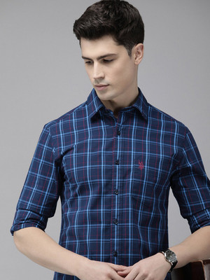 U.S. POLO ASSN. Men Checkered Casual Dark Blue Shirt
