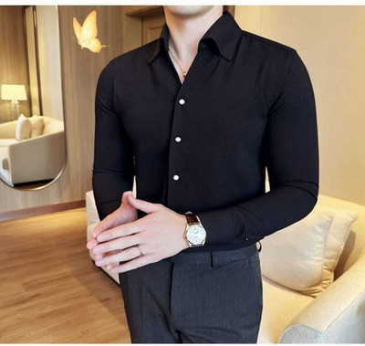 Pribha Fashion Men Self Design Formal Black Shirt