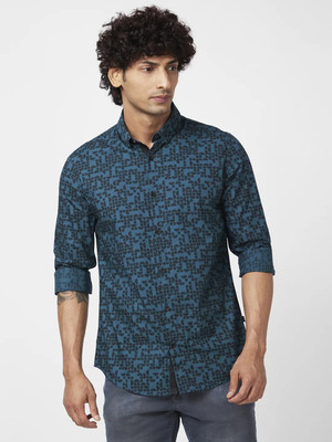 Spykar Men Printed Casual Green Shirt