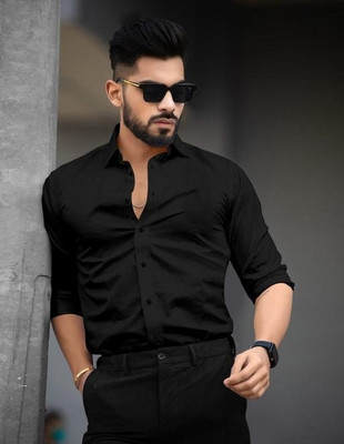 Zimli Men Solid Casual Black Shirt