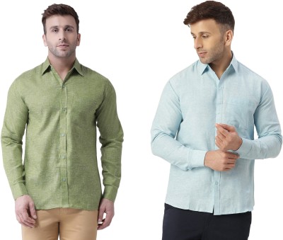 RIAG Men Solid Casual Light Blue, Light Green Shirt(Pack of 2)