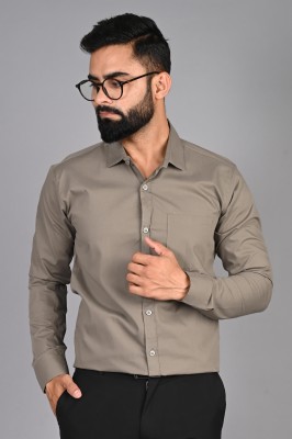 FUBAR Men Solid Formal Grey Shirt