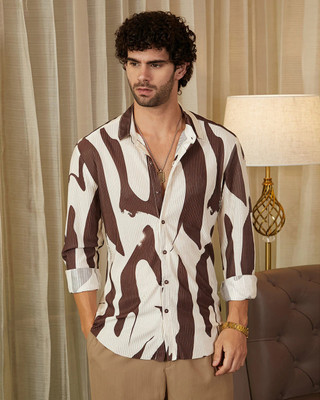 METRONAUT Men Printed Casual Brown, White Shirt