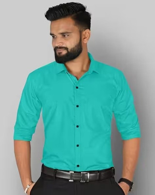 Shirtformen Men Solid Casual Green Shirt