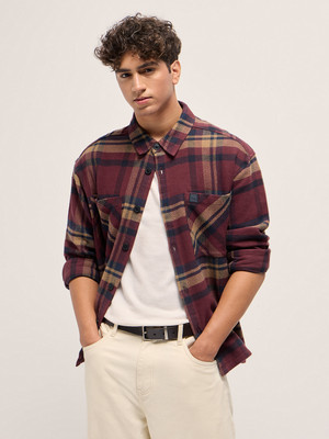 THE BEAR HOUSE Men Checkered Casual Maroon Shirt