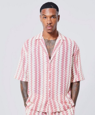 CLUBLAVISH Men Striped Casual Pink Shirt