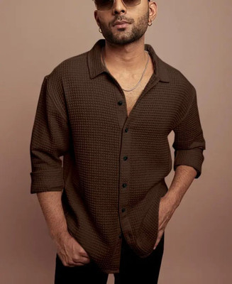 Tyzlo Men Self Design Casual Brown Shirt