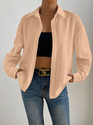 Leriya Fashion Women Self Design Casual Orange Shirt