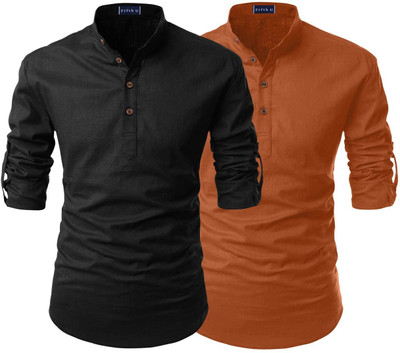 Fifth U Men Solid Casual Black, Brown Shirt(Pack of 2)