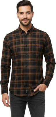 JAKSWEARTHE MOMENT Men Checkered Casual Brown Shirt