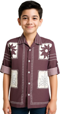 CAVIO Boys Floral Print Casual Brown Shirt