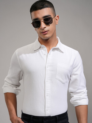 HIGHLANDER Men Self Design Formal White Shirt