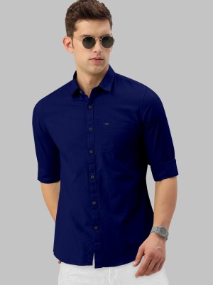 Growwax Men Solid Formal Dark Blue Shirt