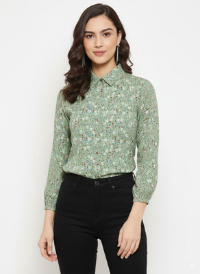 pecker Women Printed Casual Light Green Shirt