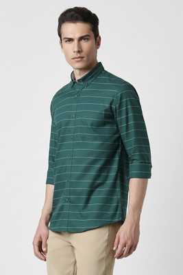 PETER ENGLAND Men Striped Formal Green Shirt