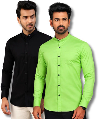 RAREMARK Men Solid Casual Black, Light Green Shirt(Pack of 2)