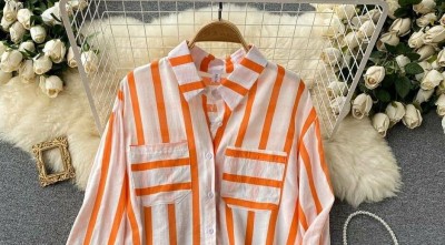 santkrupa art Women Solid Casual Orange Shirt