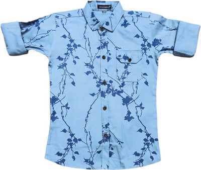 THE TINGGE Boys Printed Casual Blue Shirt