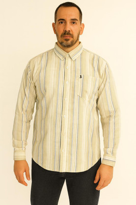 Pulsemen Men Striped Formal Yellow Shirt