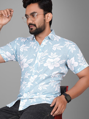 METRONAUT Men Printed Casual White, Light Blue Shirt