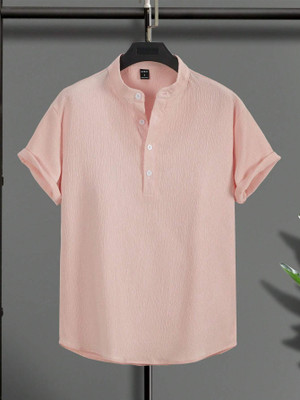 DL Fashion Men Self Design Casual Pink Shirt
